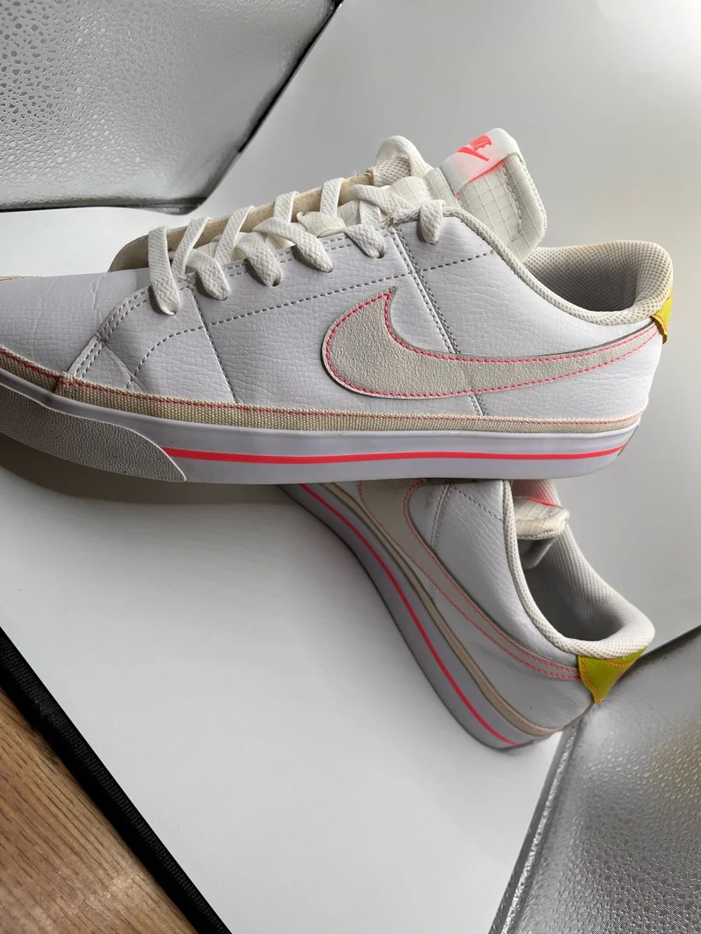 Nike Women’s White Low-Top Sneakers with Pink and Yellow Accents 12